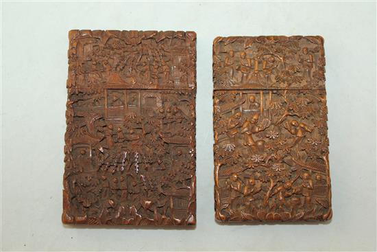 Two Chinese sandalwood card cases, 19th century, 11cm and 11.5cm, the larger with a glue repair
